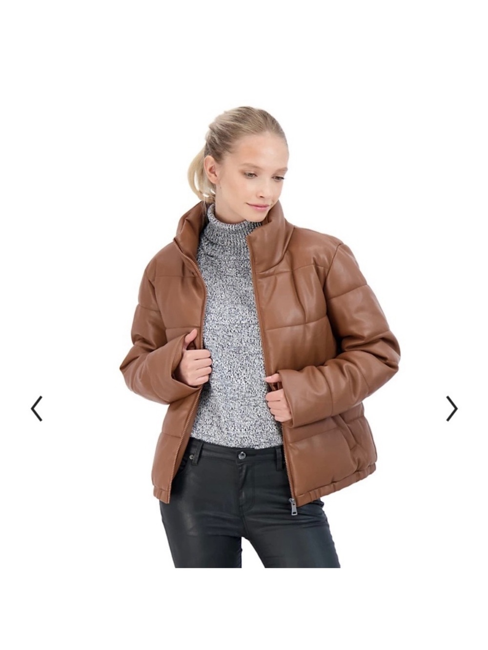 Sebby Brown Faux Leather Puffer Jacket Size L